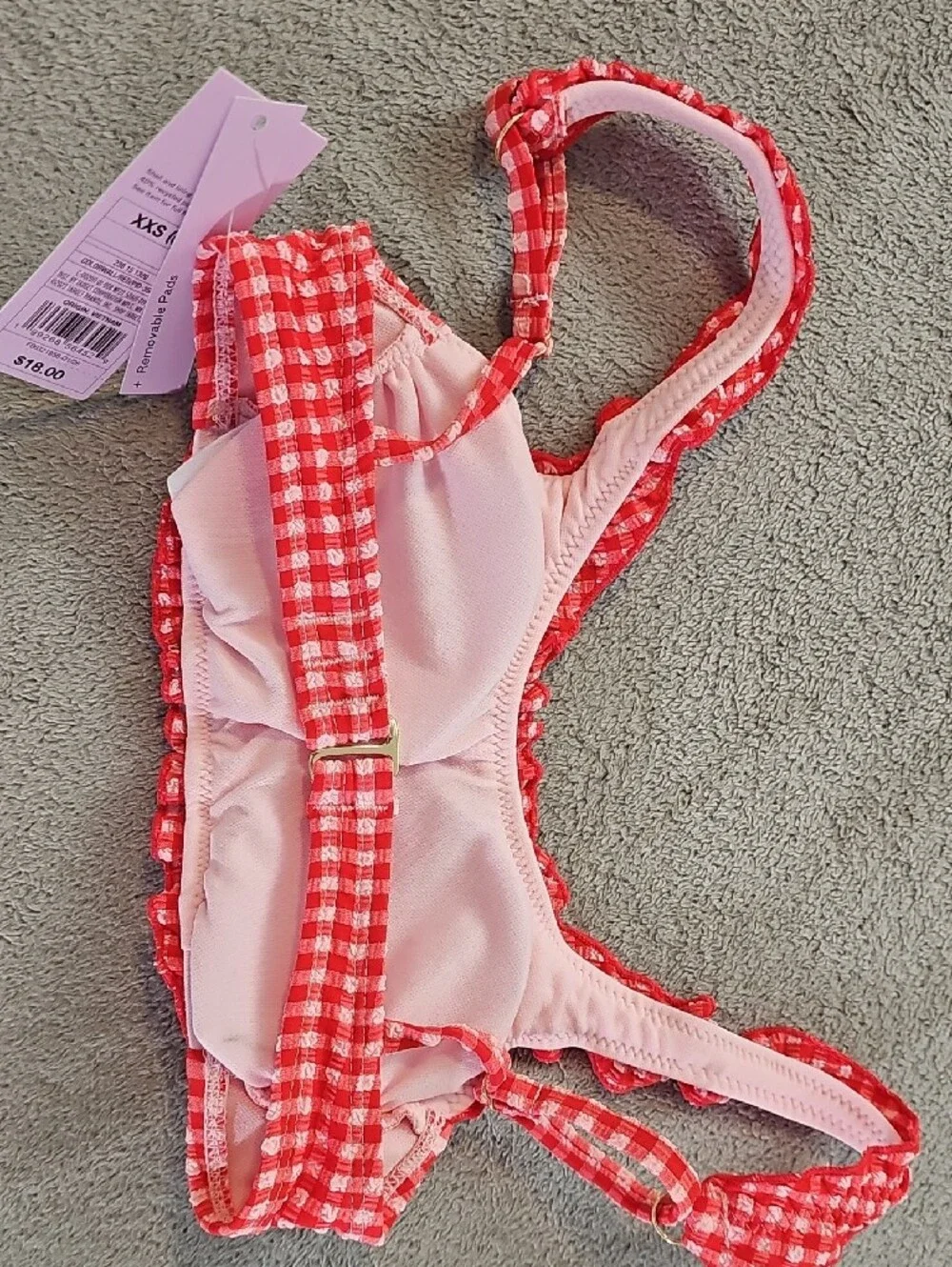 Wild Fable Wimen's XXS Seersucker Ruffled Red/Pink Gingham Bikini Set